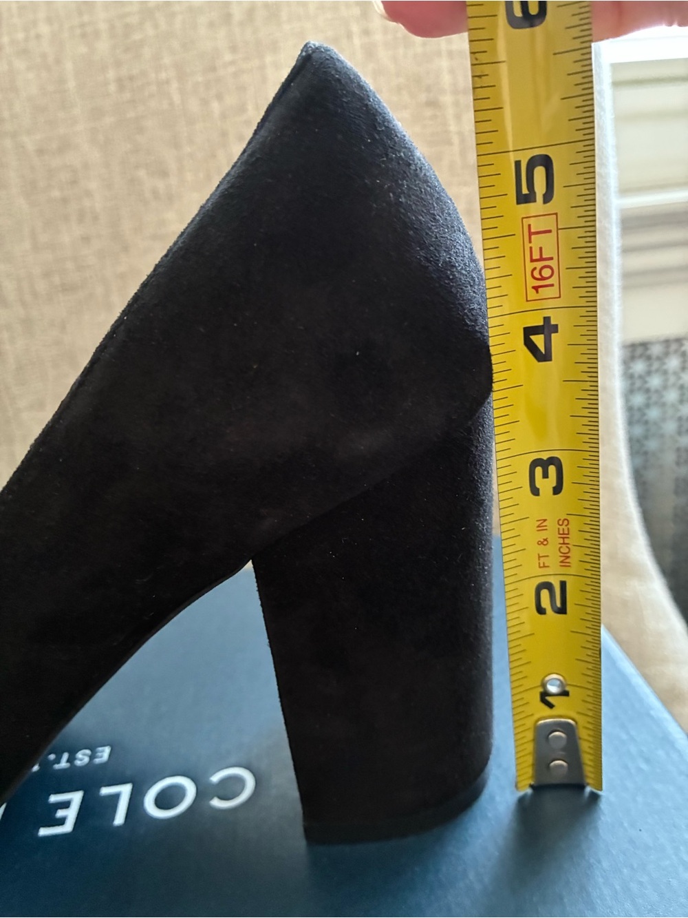 Cole Haan Alanna block heel pump in black suede. - Picture 8 of 11